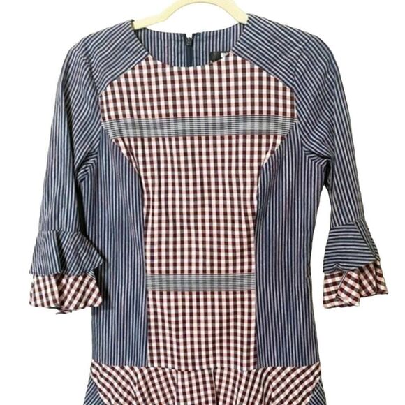 Badgley Mischka Collection Plaid & Striped Combo Flounce Plaid Day Dress Size 4 - Picture 10 of 11